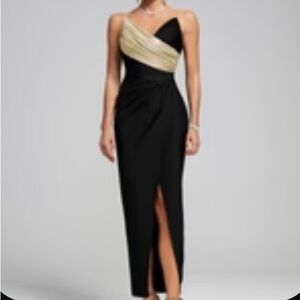 Chic One Shoulder Black and Gold Dress